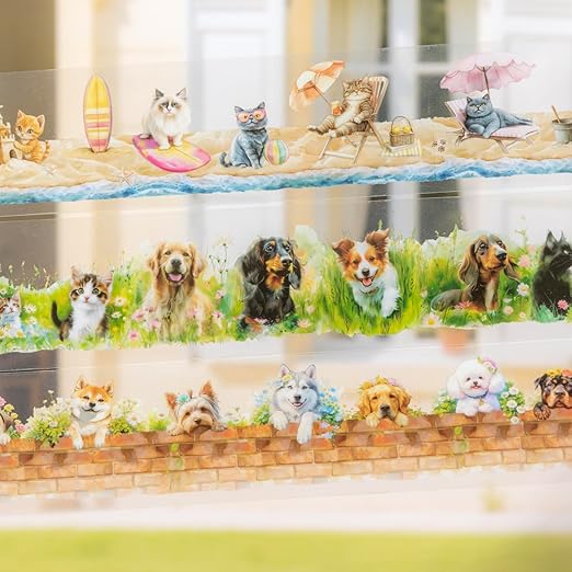 PET Tape Set for Junk Journal,6 Rolls Cute Cat Tape Stickers,Clear Pet Dog Stickers for Scrapbooking,Journaling,Planner,DIY Arts Crafts,Notebook,Phone Case,Cups(Pet Time)
