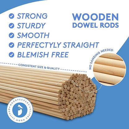 Dowel Rods Wood Sticks Wooden Dowel Rods - 5/16 x 36 Inch Unfinished Hardwood Sticks - for Crafts and DIYers - 10 Pieces by Woodpeckers