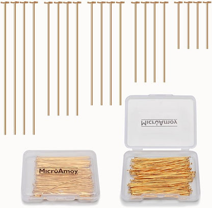100pcs 18K Gold Filled Flat Head Pins Non Tarnish Craft Earring Bracelet Jewelry Making Accessories Supplies (70mm (2.75in), Gold-Flat Head Pin)