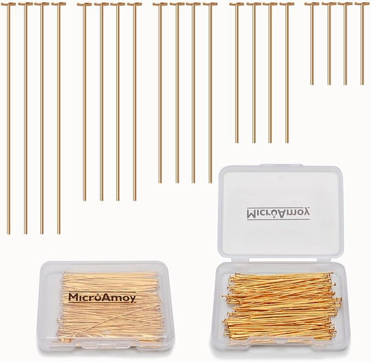 260pcs 18K Gold Filled Flat Head Pins Non Tarnish Craft Earring Bracelet Jewelry Making Accessories Supplies (20mm (0.78in, Gold-Flat Head Pin)