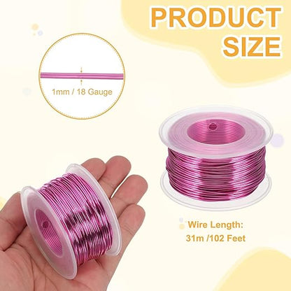 uxcell 18 Gauge / 1mm Anodized Aluminum Wire for Jewelry Craft Making, 102 Feet Bendable Flexible Wire for DIY Home Decor Gardening Sculpture, Rose Red
