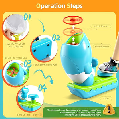 15 PCS Flying Disc Launcher Outdoor Indoor Game Toys Gifts for 3 4 5 6 7 Year Old Boys Kids, Outdoor Outside Game Toys for Boys Girls Ages 3-5 4-8, Ideal 3 4 5 6 Year Old Birthday Gifts