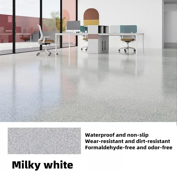 Epoxy Colored Sand Floor Paint, Epoxy Floor Paint High Gloss Marble Effect Coating for Indoor and Outdoor, Wear-resistant and non-slip Self-leveling Coating White 105OZ(3KG)