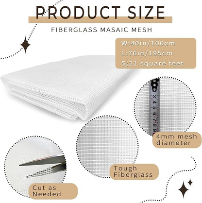 40" X 76" Mosaic Mesh for Back Mounted Tile 21 Square Feet Fiberglass Mosaic Mesh Backing Boast for Tile Installation Supplies Tools