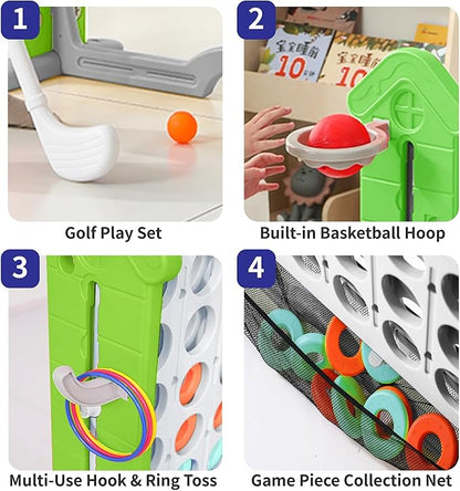 UNICOO Giant 4 in A Row Game with Carry Bag, Basketball Hoop, Ring Toss Game, 4-to-Score Game | Large Outdoor Yard Game, Parties & Gatherings Games