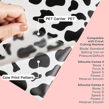 HTVRONT Cow Print HTV Vinyl - 12" x 8ft Cow Printed Animal Pattern Iron on Vinyl Cow Printed Heat Transfer Vinyl for Shirts - Easy to Cut & Weed for Heat Vinyl Design