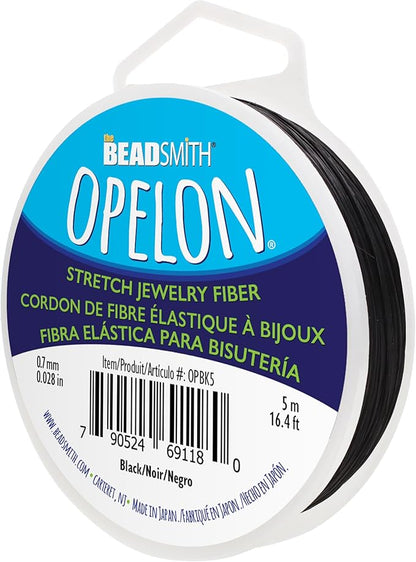 The Beadsmith Opelon Stretch Cord – Elastic Beading Fiber, Black, 0.7 mm Diameter, 5 Meters (16.4 ft) Spool