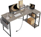 TIQLAB L Shaped Computer Desk with Power Outlets, 47 Inch Gaming Desk, Small Desk Corner Desk with Reversible Shelves, Study Desk Writing Desk for Home Office Bedroom, Work from Home, Beige, Grey