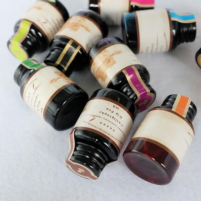 GC QUILL Dip Pen Ink, 10 Colors Fountain Dip Pen Ink Set Non-Carbon Drawing Writing Art Craft Dip Inks Bottles, 20cc Bottle 10 Colors Set LL-710