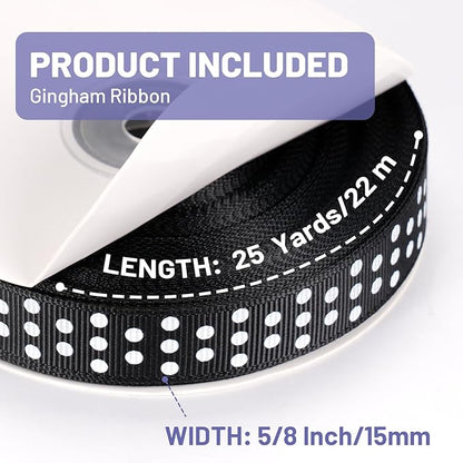 Polka Dot Grosgrain Ribbon 5/8 Inch, 25 Yards Spool Black and White Dot Craft Ribbon for Christmas Gift Wrapping DIY Crafts Hair Bows Wedding Party Decor Sewing and Home Decoration