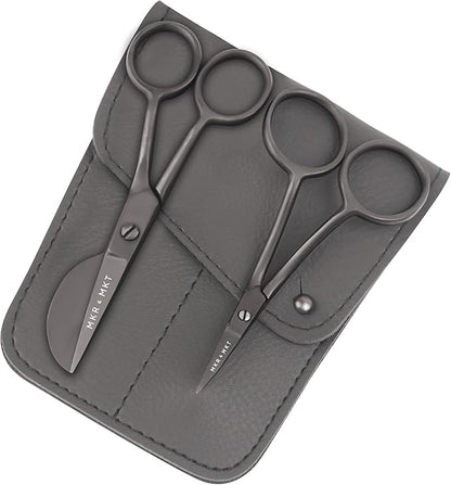 Small Embroidery 4.5 Inch Scissors Set of 2 Kit - Mini Double Bend Offset Duckbill and Double Bend Long Applique Needlepoint Blade with Pouch Sleeve (Black)