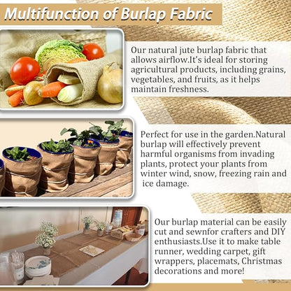 Burlap Fabric Roll, 40" x 30 Feet Burlap Garden Fabric Natural Jute for Decorations, Crafts, Weddings, Table Runner, Landscaping, Plants & Tree Covering