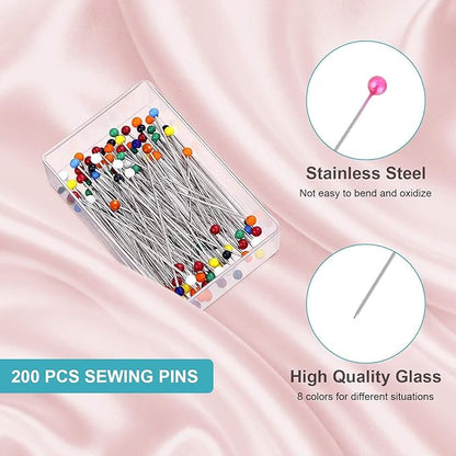 ICNOW Sewing Kit - 216 Pcs, 2 Magnetic Wrist Pincushions, 200 Straight Pins, 10 Clips, 2 Seam Rippers, 1 Scissor