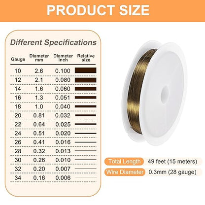 HARFINGTON 49ft Jewelry Wire, 28 Gauge (0.3mm) Brass Craft Soft Metal Tarnish Resistant Copper Beading Wire for Jewelry Making Supplies Crafting, Ancient Blue