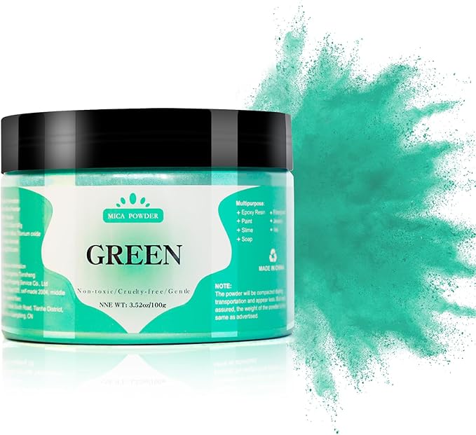 Mica Powder - 100g Mica Powder for Epoxy Resin - Metallic Color Pigment for Resin, Soap, Bath Bombs, Eye Shadow, Nails, DIY Crafting Projects etc. (Green)