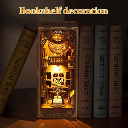 Book Nook Kit for Adult - THRIVINGIVAN DIY Miniature Model Build Dollhouse Kit 3D Wooden Puzzle with Sensor Led Light for Bookshelf Bookend Insert Decor Adults Teen Crafts