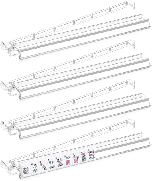 Mahjong Racks with Pushers Set of 4, Mahjong Tile Pushers and Racks, Acrylic Majiang Tile Holders Accessories (Clear)