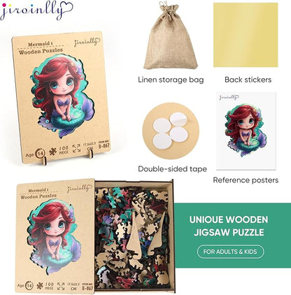 Wooden Puzzles for Adult and Kids, 100 Pieces Ocean Puzzle, Mermaid Unique Shaped Wooden Preschool Puzzle, Toddler Wooden Puzzle Toy Gift for Family and Friends, Suitable for Family Games