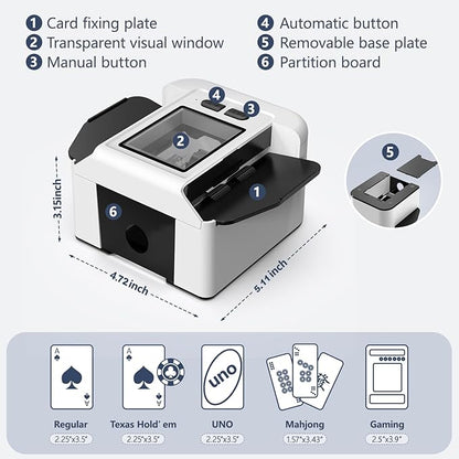 ShinePick Automatic Card Shuffler, Electric Shuffling Machine with 2000mAh Rechargeable Battery, Low Noise Card Shuffler - Automatic and Manual Mode for Poker, Phase 10, UNO, Skip-Bo