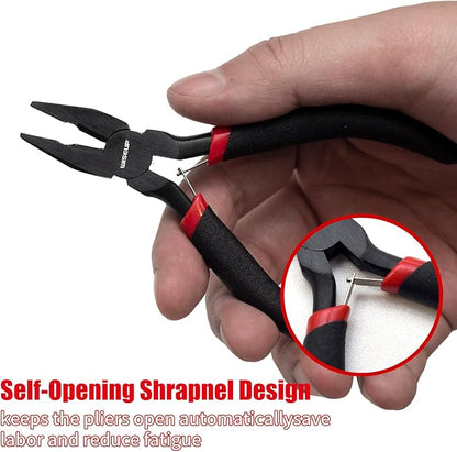 WISEUP 8-Piece Mini Pliers Set，Needle, Round, Flat, Long, Bent Nose, Diagonal, End Cutting & Linesman Pliers for Crafting, Electronics & Jewelry Making，with Pouch