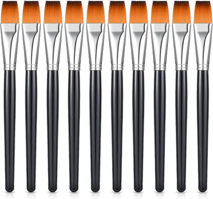 Zonon 10 Pcs 3/4 Inch Flat Paint Brushes Acrylic Painting Craft Accessories Small Watercolor Paint Brushes Bulk for Adult Artist Detail Oil Canvas Face(8.1 x 0.9 x 3/4 Inch,Black)