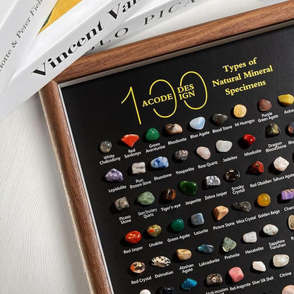 ACODE Natural Mineral Specimen Shadow Box, Geology Collection Case Decoration, Home Decor Wall Art Tabletop Display with Real Rocks Crystals, Gift for Birthday Christmas Housewarming Children's Day