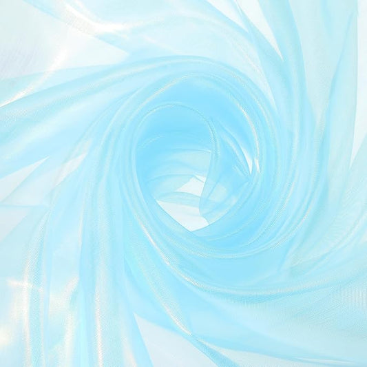MECCANIXITY Iridescent Sheer Organza Fabric, 2 Yards x 59 Inches Solid Laser Holographic Shiny Fabric Organza Cloth for Wedding, Curtains, Costume, Photo Background, Light Blue