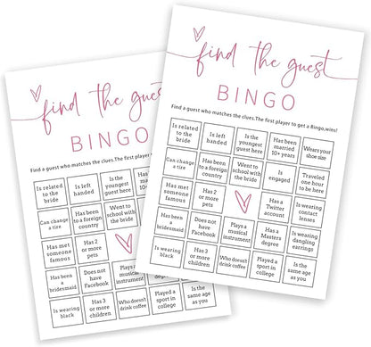 Bridal Shower Bingo, 25Pcs Prefilled Find The Guest Bingo Game Cards, Engagement Party Games for Guests, Pink Wedding Party Supplies - E17