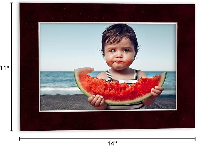 Pack of 25 Acid Free 11x14 Mats Bevel Cut for 8.5x11 Photos - Dark Red Suede Precut Matboards With Backing Boards and Clear Photo Mat Bags For Pictures, Photos, Framing - 4-ply Thickness
