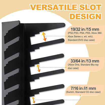 4 Pack Video Game Case Storage Wall Mount - Holds Up to 72 Disc Boxes,Metal Wall Mounted Game Case Holder for PS,DVD,Xbox Game Organizer