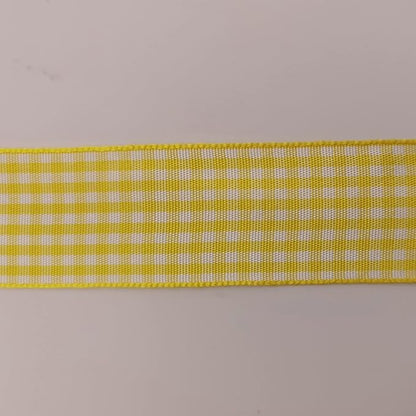 Yellow and White Gingham Ribbon Christmas Ribbon 25 Yards Each Roll 100% Polyester (1", Yellow)