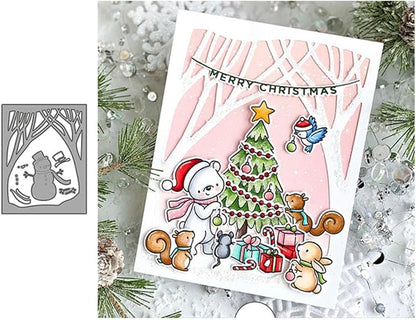 Cutting Dies Metal Stencils Scrapbooking Tools Flowers Lace Frame DIY Embossing Template for Paper Card Making Album Arts Crafts Supplies (Snowman Jungle Frame-11.1x14.2cm)