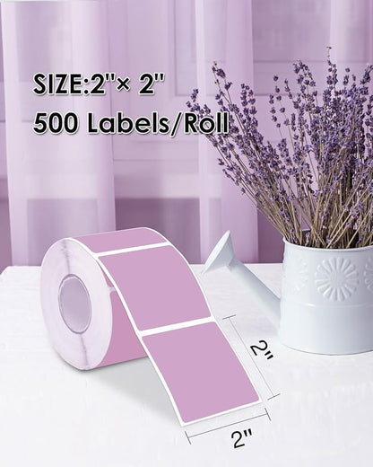 iEager Purple Square Thermal Label Stickers, 2"x2" Self-Adhesive Square Direct Thermal Labels with Perforation Line, 500 Sheets/Roll