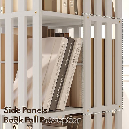 YOWOS Rotating Bookshelf Tower, 360 Display Spinning Bookcase, Bamboo Bookshelf Floor Standing Storage Rack, Wood Narrow Book Shelf Organizer for Kids&Adults (White, 4 Tier)