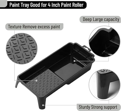 Bates- 4 Inch Paint Tray Set, 22 pcs, 1x 4 Inch Paint Roller Tray, 20x Disposable Plastic Liners & 1x Roller Frame