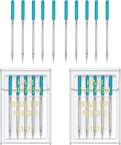 YICBOR Sewing Machine Needles, Universal Regular Point Flat Shank Sewing Needles HAX1 130/705H Compatible with Singer, Brother, Janome, Pfaff and Other Brand Sewing Machine (Blue Size 11-2pack)