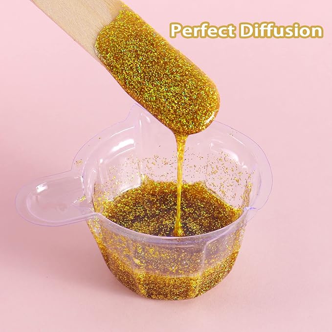 Renfio Holographic Ultra Fine Glitter Powder Metallic Resin Glitter 2.11 Oz (60g) PET Flakes Crafts Sequins 1/128" 0.008" 0.2mm Epoxy Chips Flakes for Tumblers Slime - Laser Gold & Silver