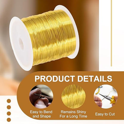 PATIKIL 26 Guage/ 0.4 mm 328 Feet Jewelry Craft Wire, 2 Pcs Copper Beading Wires with Plier for Beading Jewelry Making Supplies Earrings Bracelets Accessories Sculptures Gardening, Gold