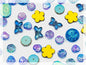 2.1oz (60g) of Focal Glass Bead Mix with Table-Cut Flower and Butterfly Beads, PG Blue