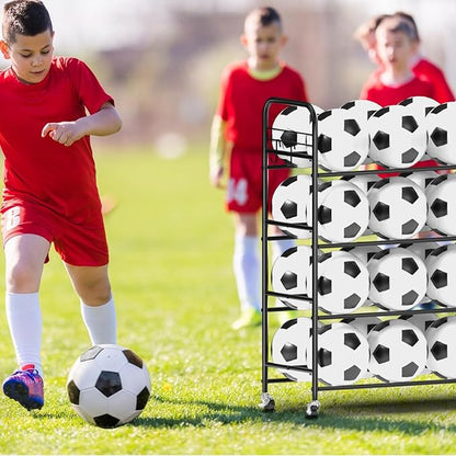 Ball Storage - 22.83" Basketball Cart With Wheels Garage Volleyball Storage Sport Equipment Holder Organizer For Indoor Outdoor,Metal Storage Rack For Playgroup,Gym And School