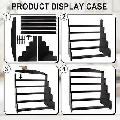 5-Tier Bamboo Trading Card Display Case, 35 pt Baseball Card Collection Stand, Sports Card Storage Holder,Card Game Collection (Black)