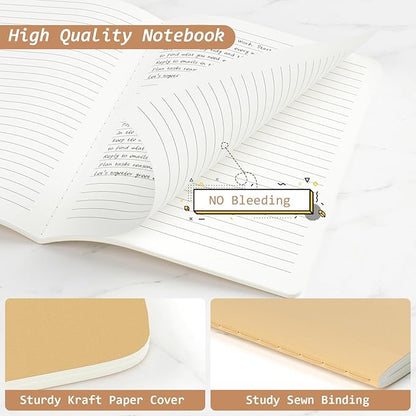 Oucaru Journaling Notebooks A5 College Ruled Notebook 32 Pack Lined Small Kraft Notebooks Bulk 8.3x5.5 Inches, Brown Composition Notebooks Writing Journal School Supplies for School Work and Travel