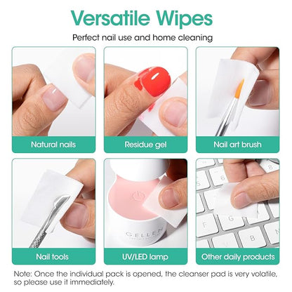 Gellen 400 Pack Nail Cleanser Pads, Alcohol Pads for Nails, Individually Wrapped Nail Prep Pads, Lint-free Tacky Layer Residue Remover Wipes for Acrylic & Builder Gel Polish Press-ons