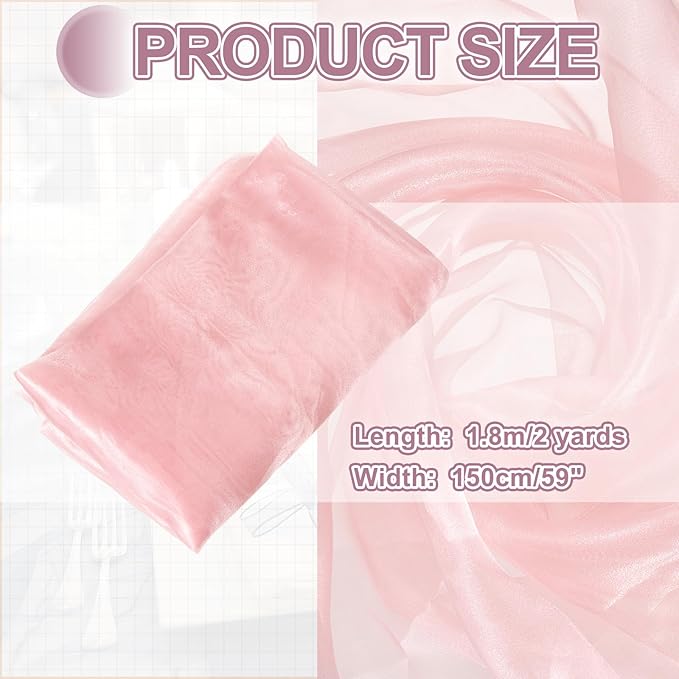 MECCANIXITY Iridescent Sheer Organza Fabric, 2 Yards x 59 Inches Solid Holographic Shiny Fabric Organza Cloth for Wedding, Curtains, Costume, Photo Background, Light Pink
