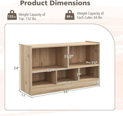 Toy Storage Organizer, 2-Tier Kids Bookshelf, 5 Cube Kids' Bookcases, Cabinets & Shelves, Wooden Toy Organizers, Small Book Shelf for Bedroom, Playroom, Classroom, Nursery (Natural)