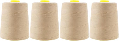 Mandala Crafts 4 Pack of Serger Threads Cones Spools - 20S/2 24000 Yards Polyester Natural Threads for Sergers Machine and Overlock Quilting Sewing Machine