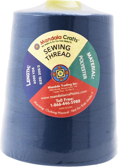 Mandala Crafts 4 Pack of Serger Threads Cones Spools - 20S/2 24000 Yards Polyester Denim Threads for Sergers Machine and Overlock Quilting Sewing Machine
