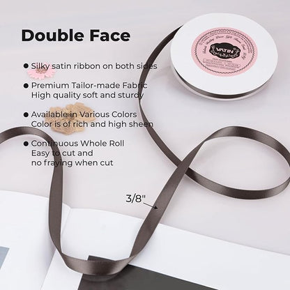 VATIN Double Face Dark Olive Satin Ribbon 3/8" Continuous 50 Yards,Dark Olive Polyester Fabric Ribbon use for Bows Bouquet, Gift Wrapping, Floral Arrangement Wedding Decoration