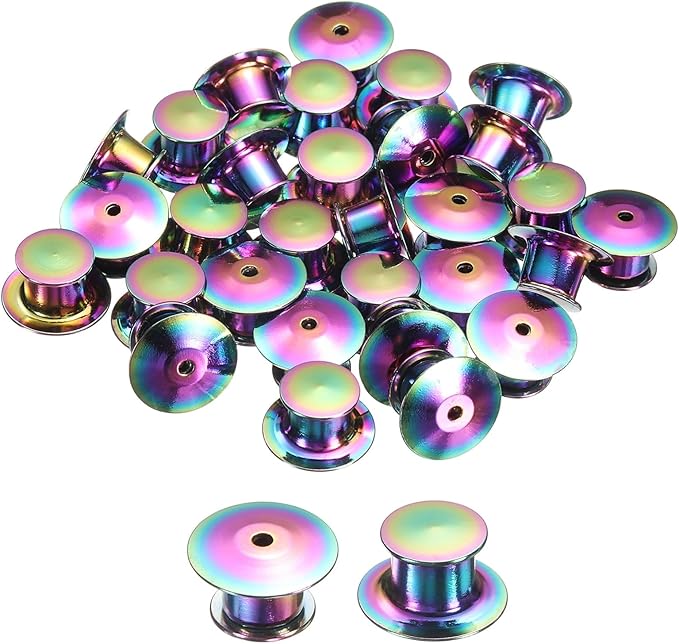 uxcell 40Pcs Metal Locking Pin Backs, Pin Keepers Locking Clasp Flat Head Clamp Needle Back Lock for DIY Brooch Crafts Badges Enamel Lapel, Multicolor