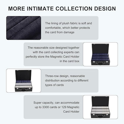 Card Storage Box for Trading Cards，3300+ Card Deck Case for Trading Cards,Leather Closure Commander Card Storage Box,Protectors Fit for YuGiOh, MTG and Sport Cards. (Black, 3300+)